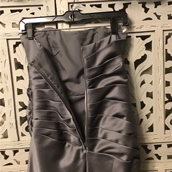 DAVIDS BRIDAL BEAUTIFUL PLATINUM SILVER STRAPLESS LONG FORMAL PROM DRESS GOWN - Picture 8 of 11